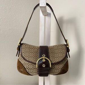 Coach SoHo Buckle Y2k Small - Mini C Canvas with Dark Brown Suede Trim